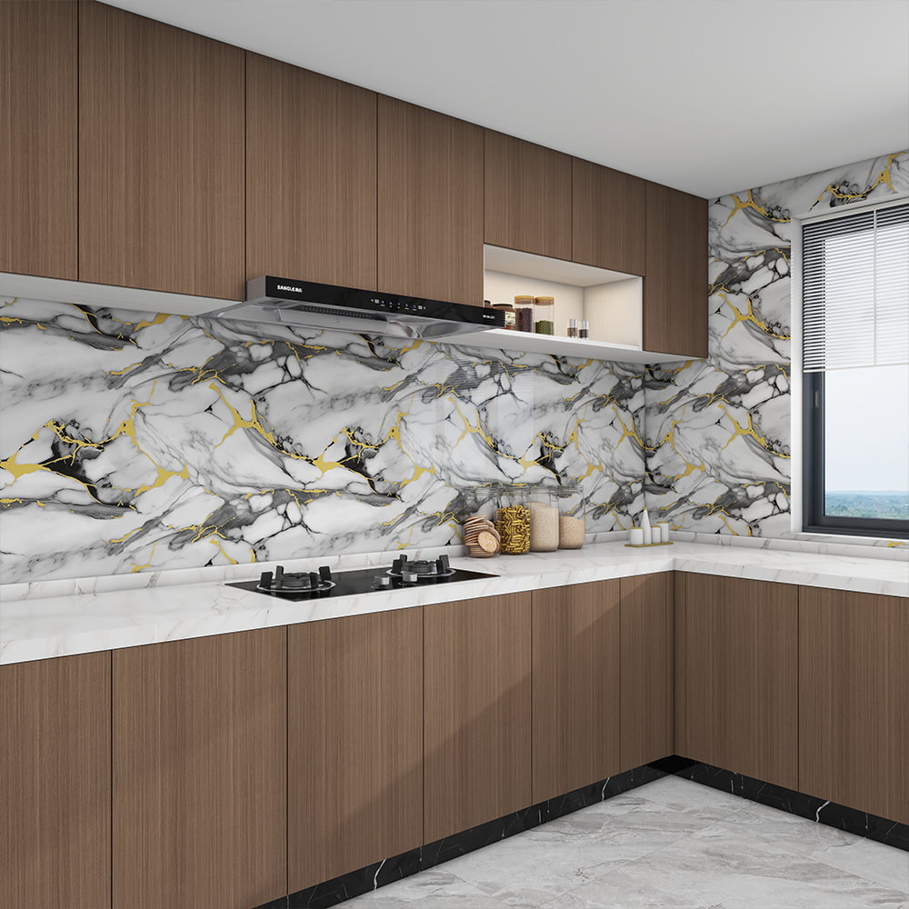 Moderne hoogglanzende marmeren behangrol PVC zelfklevende waterdichte interieur huisdecoratie marmeren bladsticker