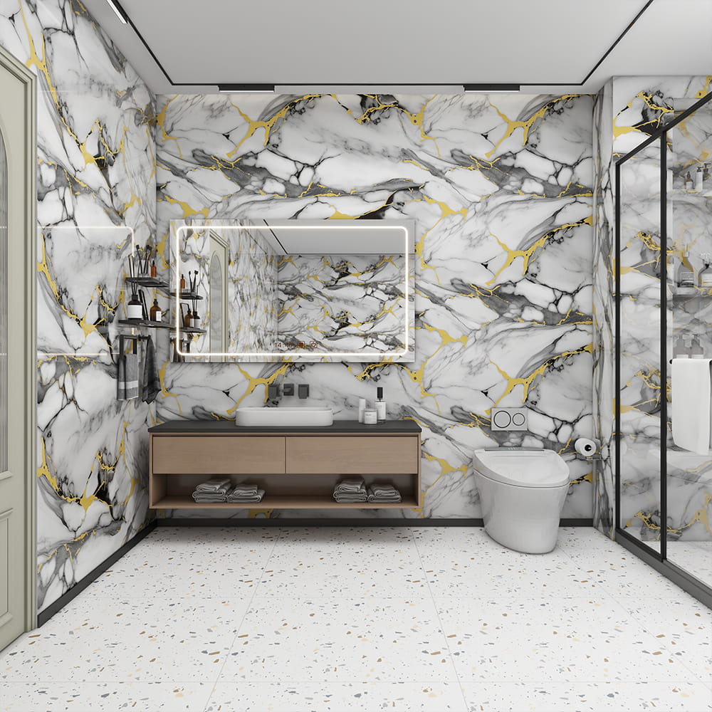 Moderne hoogglanzende marmeren behangrol PVC zelfklevende waterdichte interieur huisdecoratie marmeren bladsticker